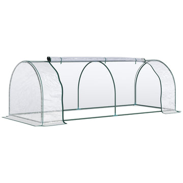 Foliekas met oproldeuren | Kleur: Transparant, donkergroen frame | Afmetingen: 100x250x80 cm