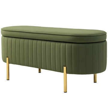 Opbergbank met klep en opbergruimte - Groen | Kleur: Groen, goud | Afmetingen: 108x44x43.5 cm