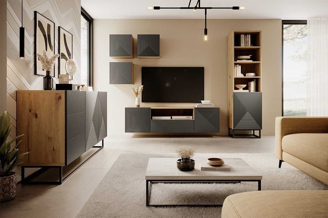 Asha plank met metalen poten - 5 planken, 4 nissen | Artisan / Rivier Stone Mat | 50x190x43 cm
