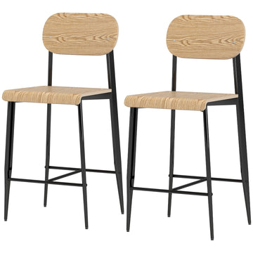 Set van 2 barkrukken met rugleuning - Hout en metaal | Kleur: Bruin | Afmetingen: 55x43x103 cm