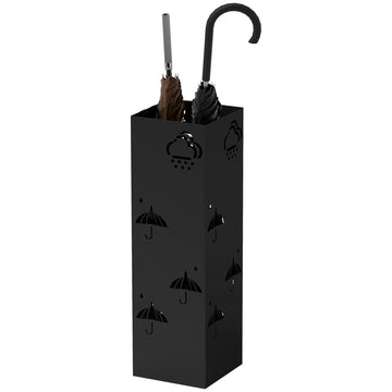 Paraplubak - Met druppelbak en haken | Kleur: Zwart | Afmetingen: 15.5x15.5x49 cm