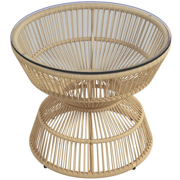 Rotan bijzettafel - Boho tuintafel | Kleur: Naturel hout | Afmetingen: 60x60x50 cm