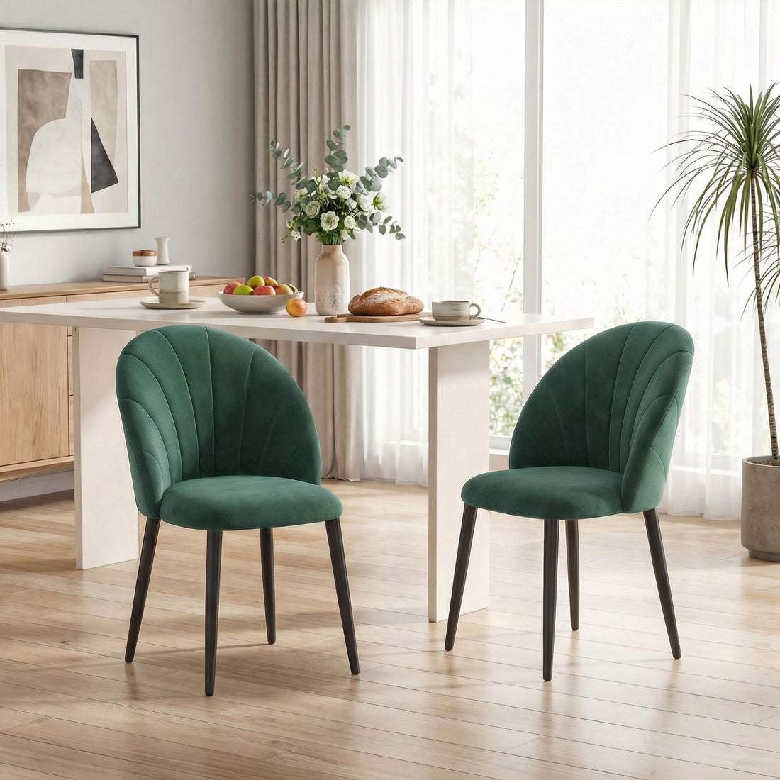 Eetkamerstoelen 2 stuks met gebogen rugleuning | Kleur: Donkergroen | Afmetingen: 52x54x79 cm