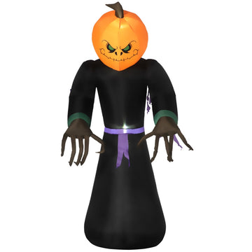 Opblaasbare Halloween pompoengeest | Kleur: Zwart, Oranje | Afmetingen: 66x110x210 cm