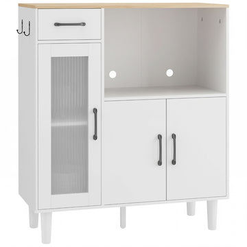 Sideboard keukenkast met lade en acrylglazen deur | Kleur: Wit | Afmetingen: 80x34x91 cm