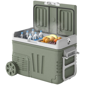 33 L campingkoelkast met 2 vakken en wielen | Kleur: Groen | Afmetingen: 43,5x64,5x43,5 cm