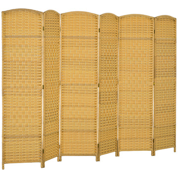 6-delige ruimteverdeler met vlechtwerk | Kleur: Naturhout | Afmetingen: 270x1,7x180 cm