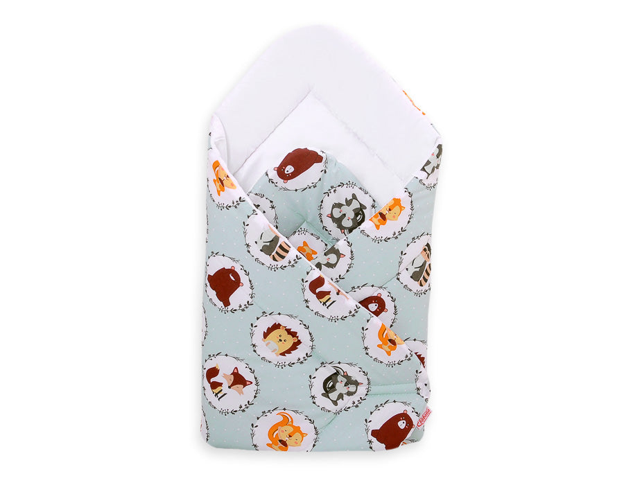 Baby nestje - babynest - warm & geborgen vanaf geboorte – ademend katoen – mint dierenprint