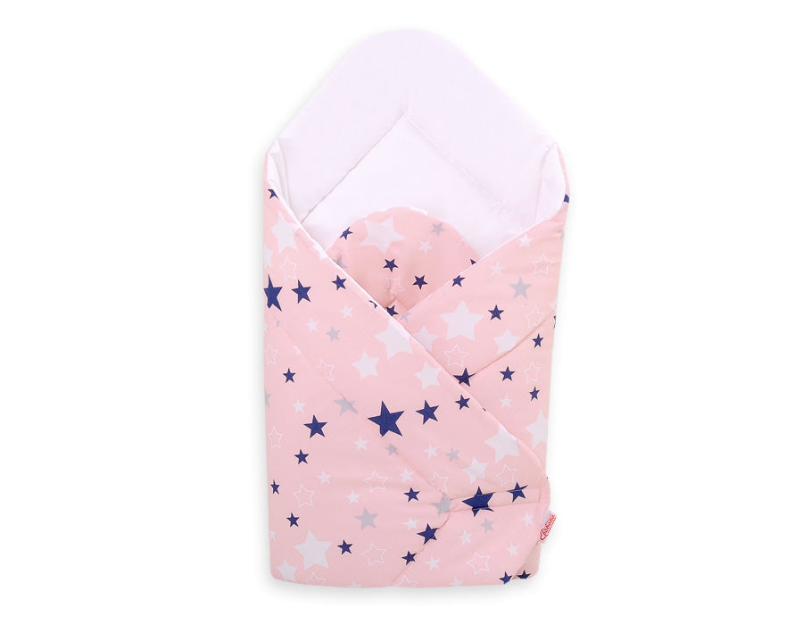 Baby nest, babynestje, comfortabele omsluiting - roze donkerblauwe sterren, 100% katoen