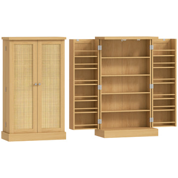 Rattan keukenkast, 5 planken | Kleur: Natuurlijk hout | Afmetingen: 60x30x104 cm