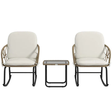 Schommelstoelenset - 2 buitenstoelen met tafel | Kleur: Geel, crème | Afmetingen: 63x82x75 cm