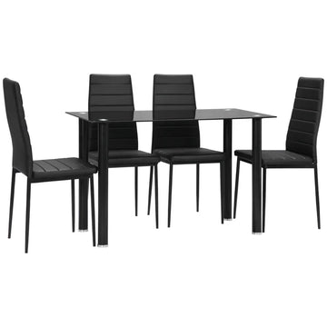 Eettafelset voor 4 personen met 4 stoelen | Kleur: Zwart | Afmetingen: 120x60x75 cm