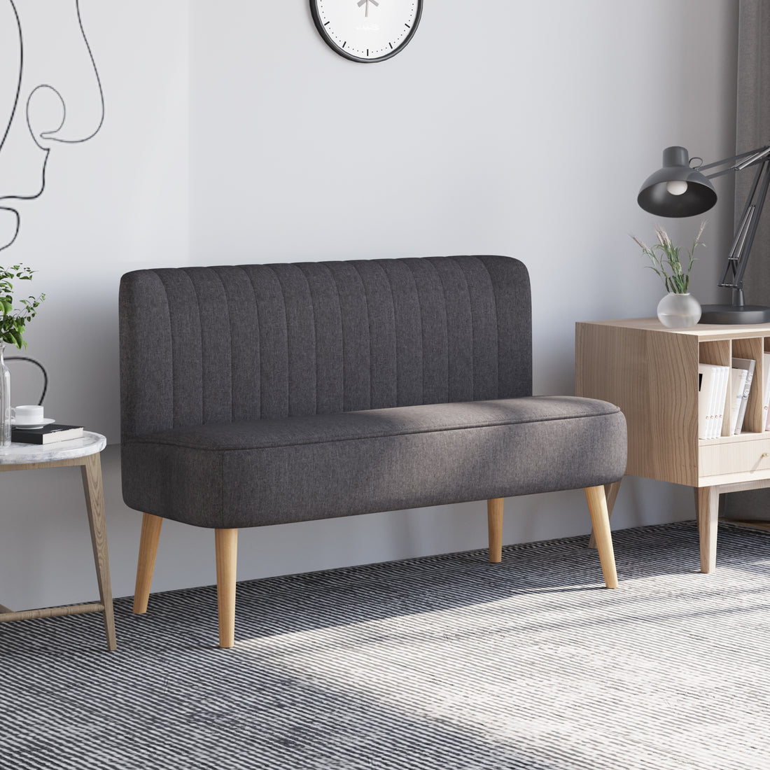2-zitsbank met zachte bekleding | Kleur: Donkergrijs | Afmetingen: 117x56,5x77 cm