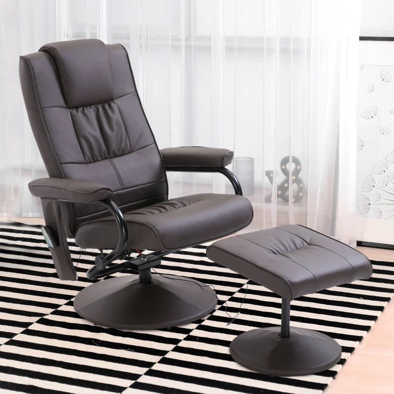 Massagesessel mit Hocker und Vibrationsmassage | Farbe: Braun | Abmessungen: 77x84x95 cm