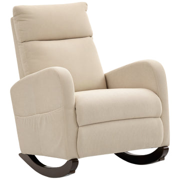 Schommelstoel met Cord bekleding en zijvakken | Kleur: Beige | Afmetingen: 67x94x105 cm