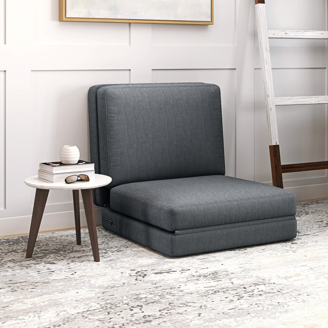 Opvouwbare vloerstoel met kussen | Kleur: Grijs | Afmetingen: 80x75x72 cm