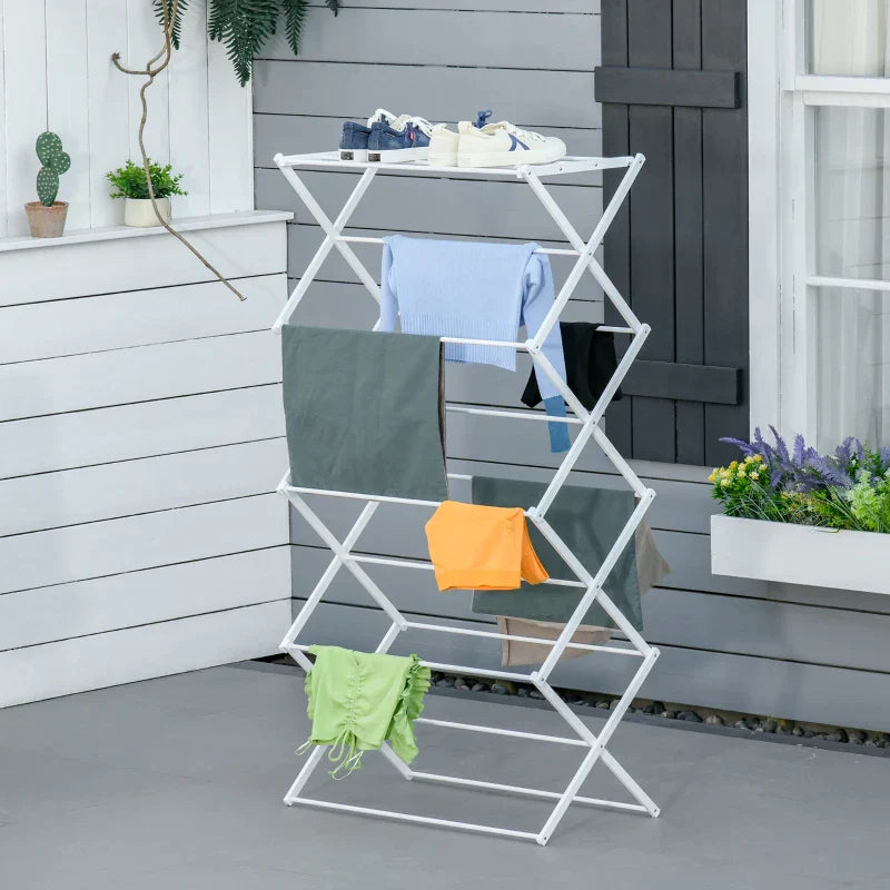 Opvouwbaar droogrek - 8 niveaus | Kleur: Wit | Afmetingen: 35x74x144 cm