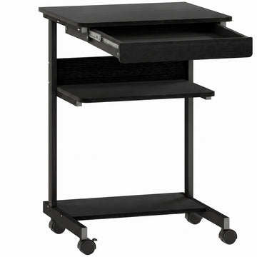 Compact computerbureau met lade en 2 planken | Kleur: Zwart | Afmetingen: 56x51x79 cm