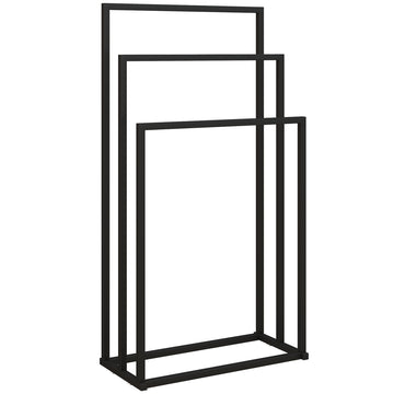 Staande handdoekhouder met 3 stangen | Kleur: Zwart | Afmetingen: 21,5x45x85 cm