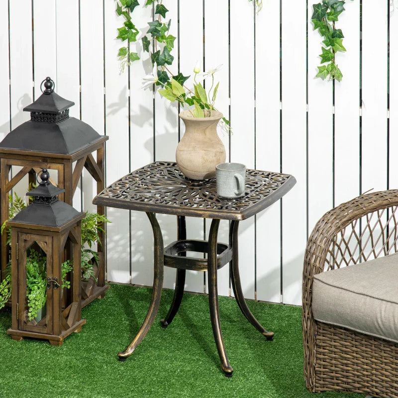 Vintage bijzettafel voor tuin - Gietaluminium | Kleur: Brons | Afmetingen: 54x54x52.5 cm