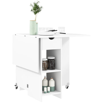 Opvouwbare eettafel voor 2-4 personen met opbergruimte | Kleur: Wit | Afmetingen: 114.5x70x75 cm