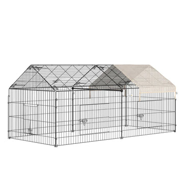 Konijnenren met zonnescherm | Kleur: Zwart+Beige | Afmetingen: 103x220x103 cm