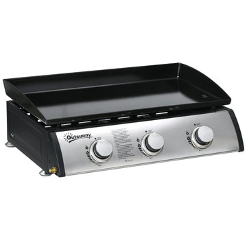 Gasbarbecue met deksel, 3 branders | Kleur: Zwart/Zilver | Afmetingen: 47x63x25 cm
