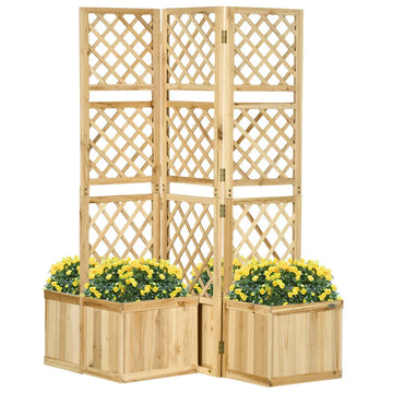 Privacy tuinscherm met 4 plantenbakken | Kleur: Naturel | Afmetingen: 62x133x165 cm