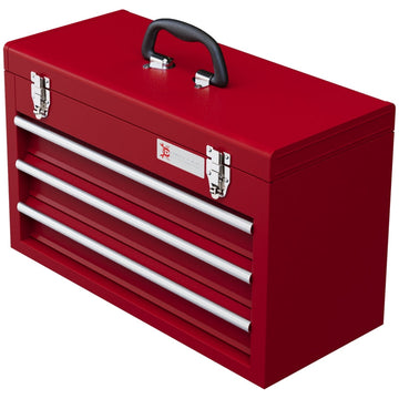 Stalen gereedschapskoffer 16 kg met 3 laden en opbergvak | Kleur: Rood | Afmetingen: 22x51x32 cm