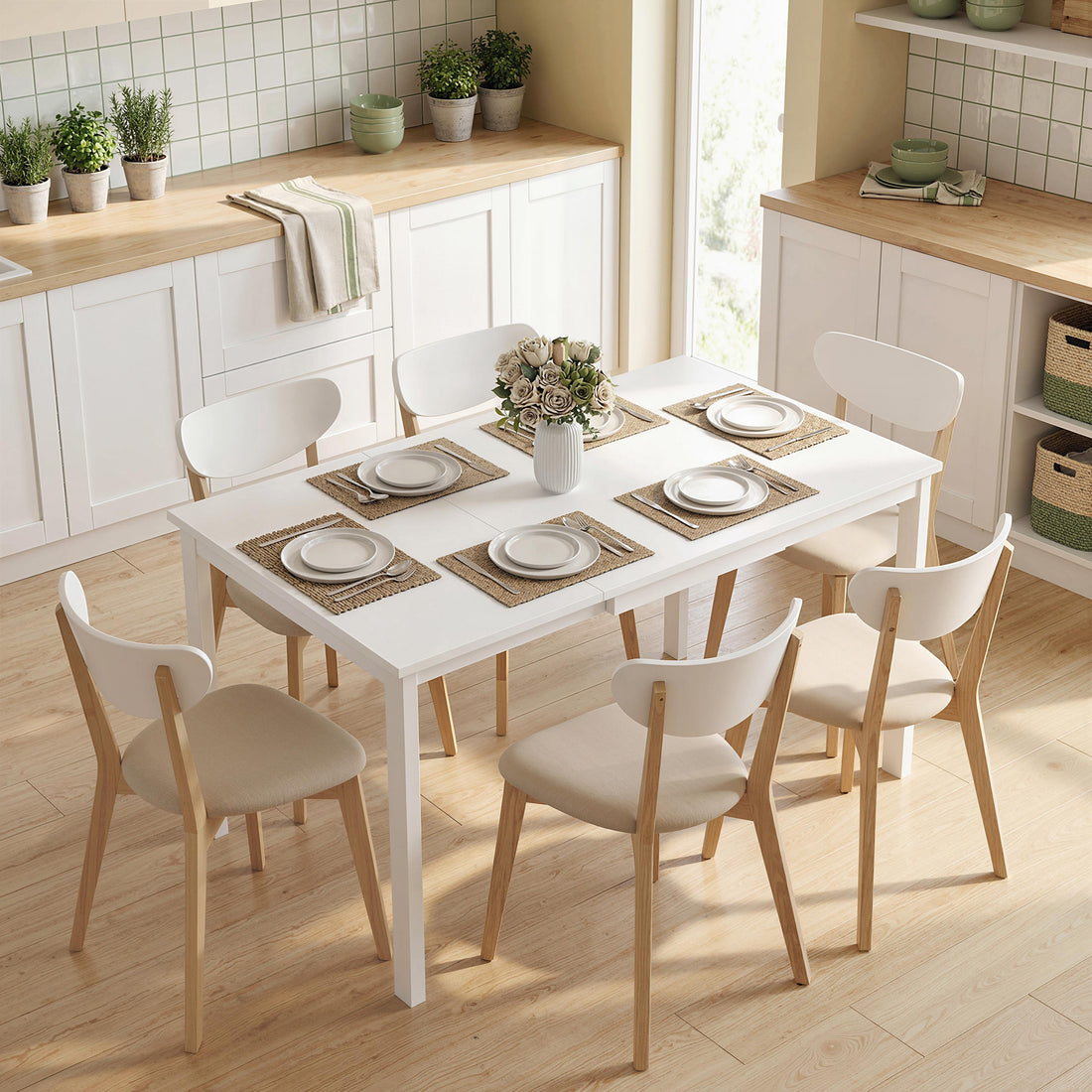 Utdragbart matbord för 4-6 personer | Färg: Vit | Mått: 120x70x74 cm