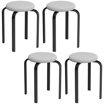 Set van 4 stapelhockers met zachte zitting | Kleur: Grijs | Afmetingen: 40x40x45 cm