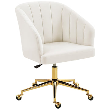 Kantoorstoel fluweellook, verstelbaar | Kleur: Wit+Goud | Afmetingen: 61x60x83,5-92,5 cm