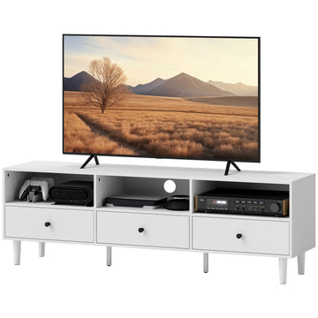 TV-meubel voor 75 inch - 3 laden en vakken | Kleur: Wit | Afmetingen: 140x34x45 cm