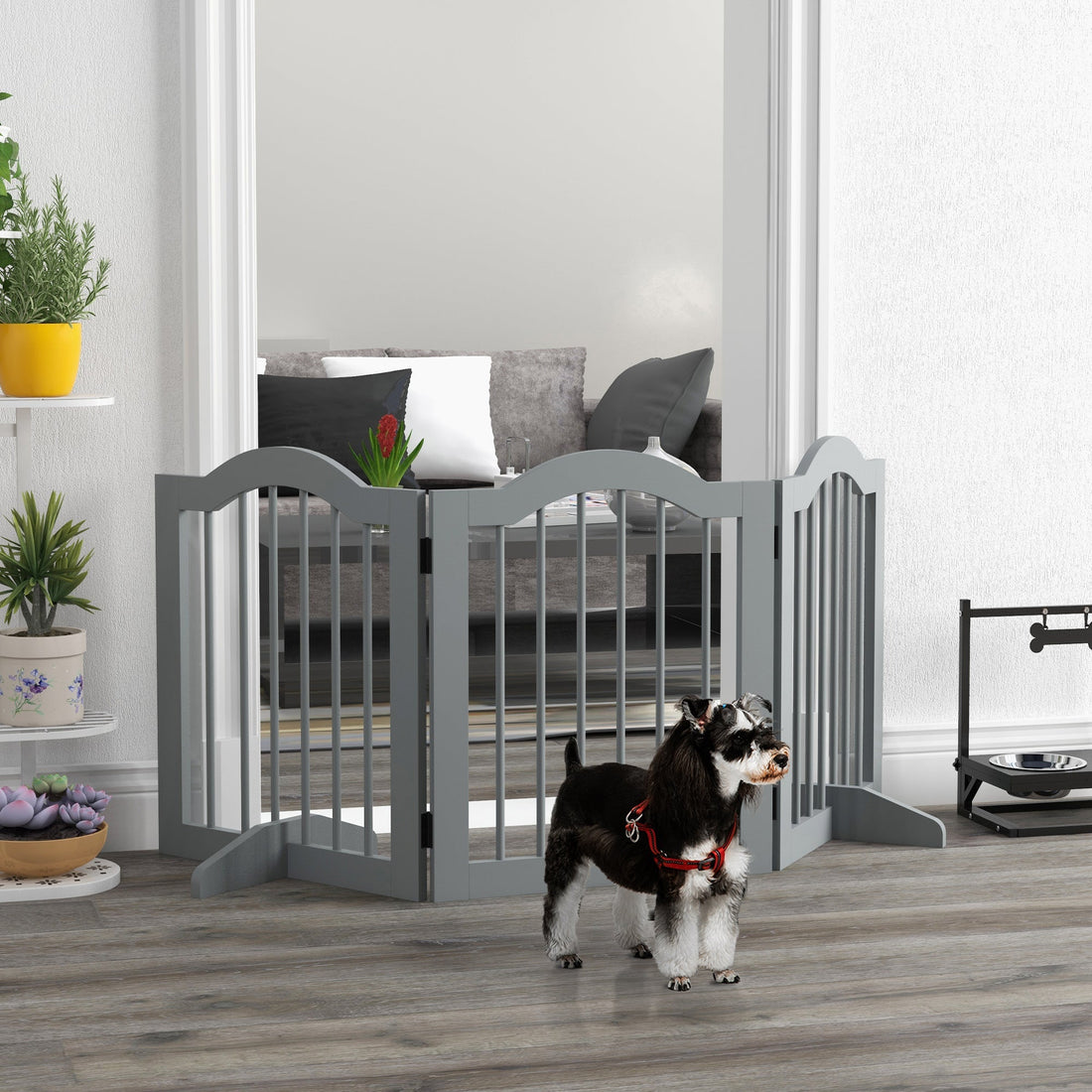 3-delige inklapbare hondenbarrière met deur | Kleur: Grijs