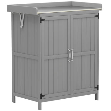 Tuinkast met werkblad en dubbele deuren | Kleur: Grijs | Afmetingen: 43x74x88 cm