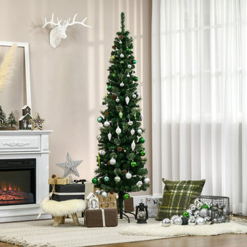 Smalle kunstkerstboom met dennenappels | Kleur: Groen | Afmetingen: 54x54x195 cm
