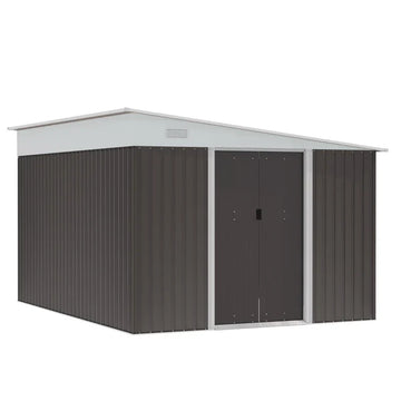 Metalen tuinschuur met dubbele schuifdeuren | Kleur: Grijs | Afmetingen: 280x345x201 cm