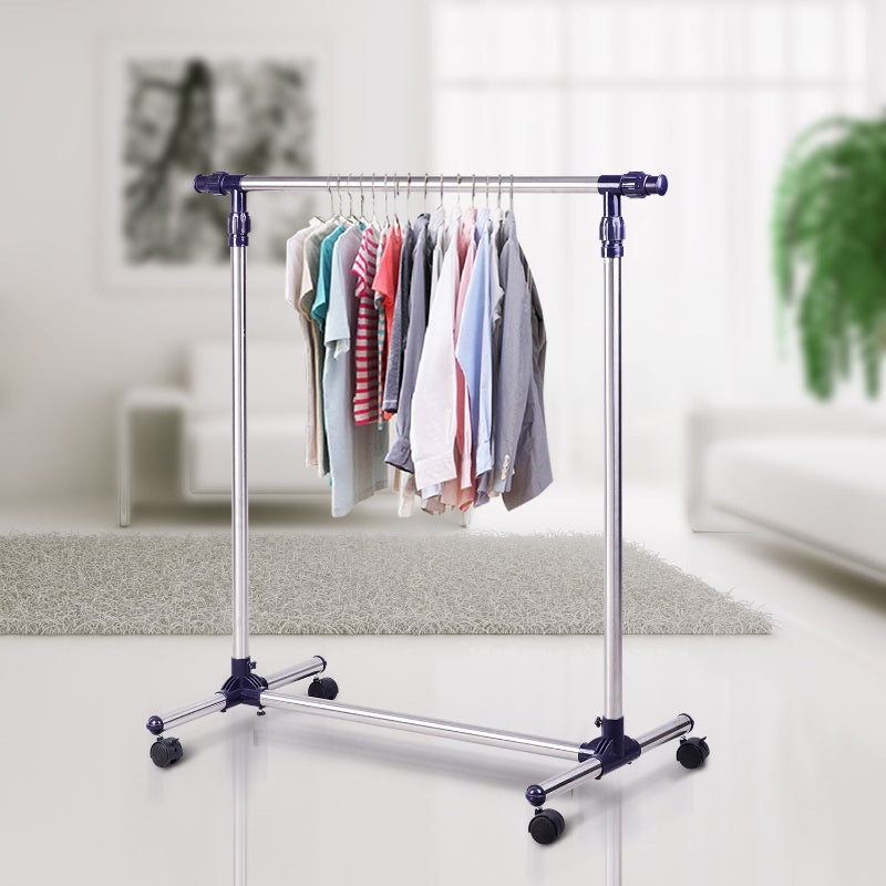 Verstelbaar kledingrek met wielen | Kleur: RVS | Afmetingen: 86-160x45x95-170 cm