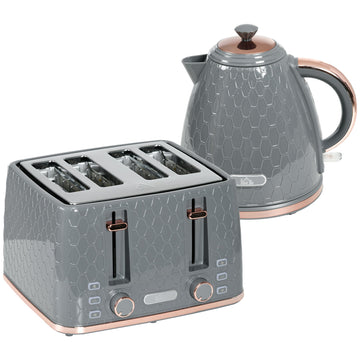2-in-1 Keukenset: Waterkoker & Broodrooster | Kleur: Grijs | Afmetingen: 19,5x24,2x23,4 cm
