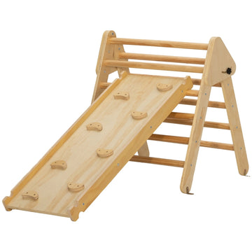 Klimrek met glijbaan en ladder | Kleur: Natuurlijk hout | Afmetingen: 64.5x147x63 cm