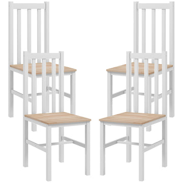 4 houten eetkamerstoelen | Kleur: Wit + bruin | Afmetingen: 47.5x38x99 cm