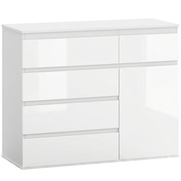 Modern sideboard met 5 laden en softclosekast | Kleur: Wit (glanzend) | Afmetingen: 100x40x80 cm