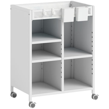 Boekenkast op wielen met verstelbare planken | Kleur: Wit | Afmetingen: 53x34x69,5 cm