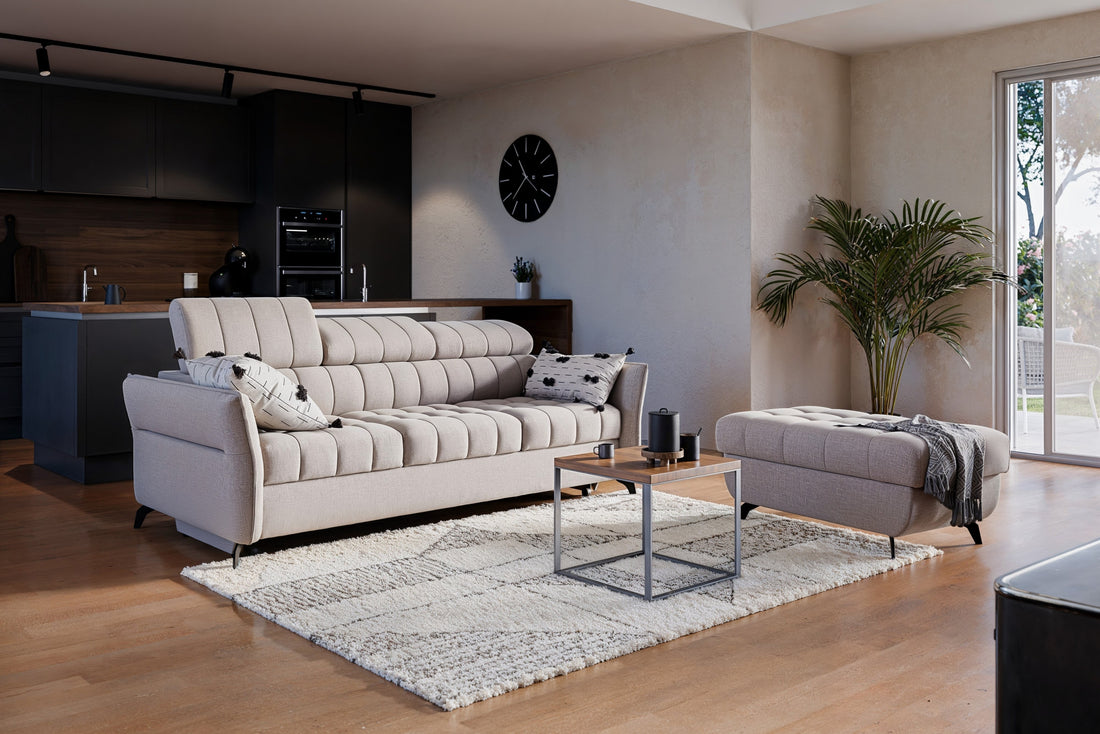 Elarias Driezitsbank met Slaapfunctie - Modern & Verstelbaar | Kleur: Zwart | 214x79x99 cm
