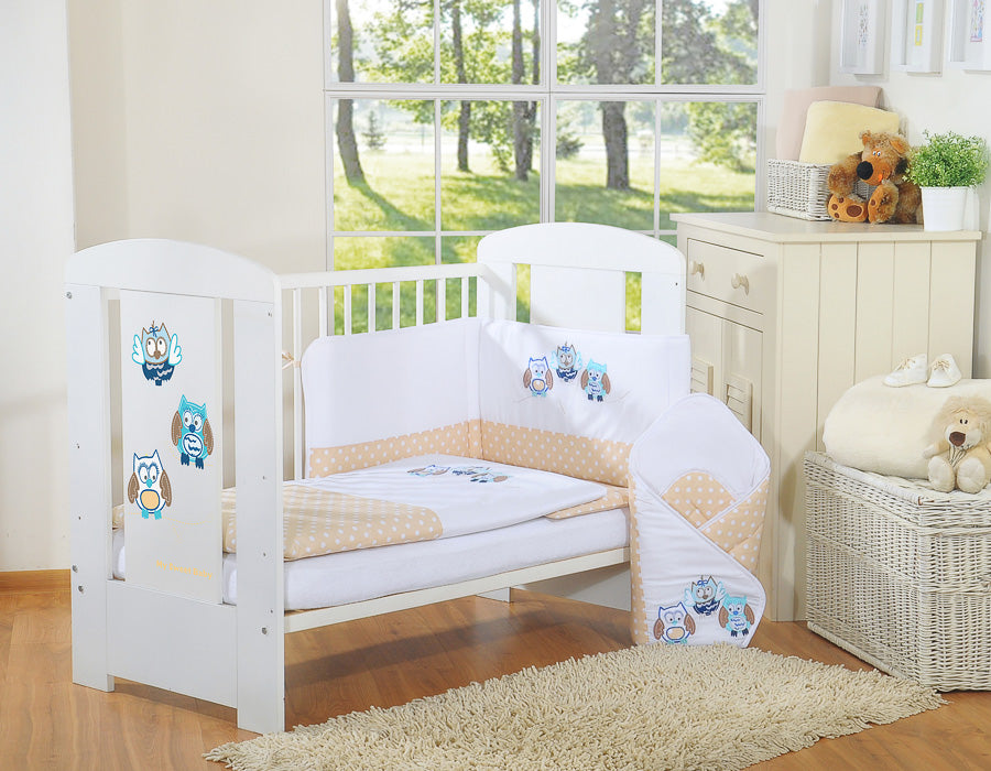 Babybedtextiel set – baby beddengoed – Oeko-Tex katoen, veilig & comfortabel, beige uilen
