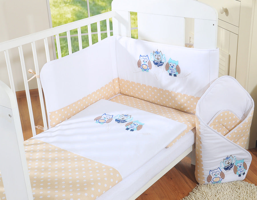 Babybedtextiel set – baby beddengoed – Oeko-Tex katoen, veilig & comfortabel, beige uilen