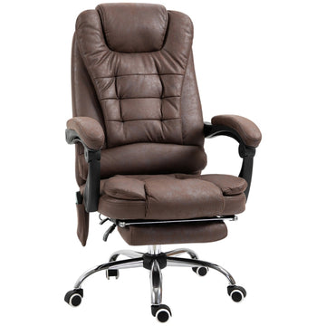 Massagebureaustoel met voetsteun en massage | Kleur: Bruin | Afmetingen: 65x138x98-104 cm