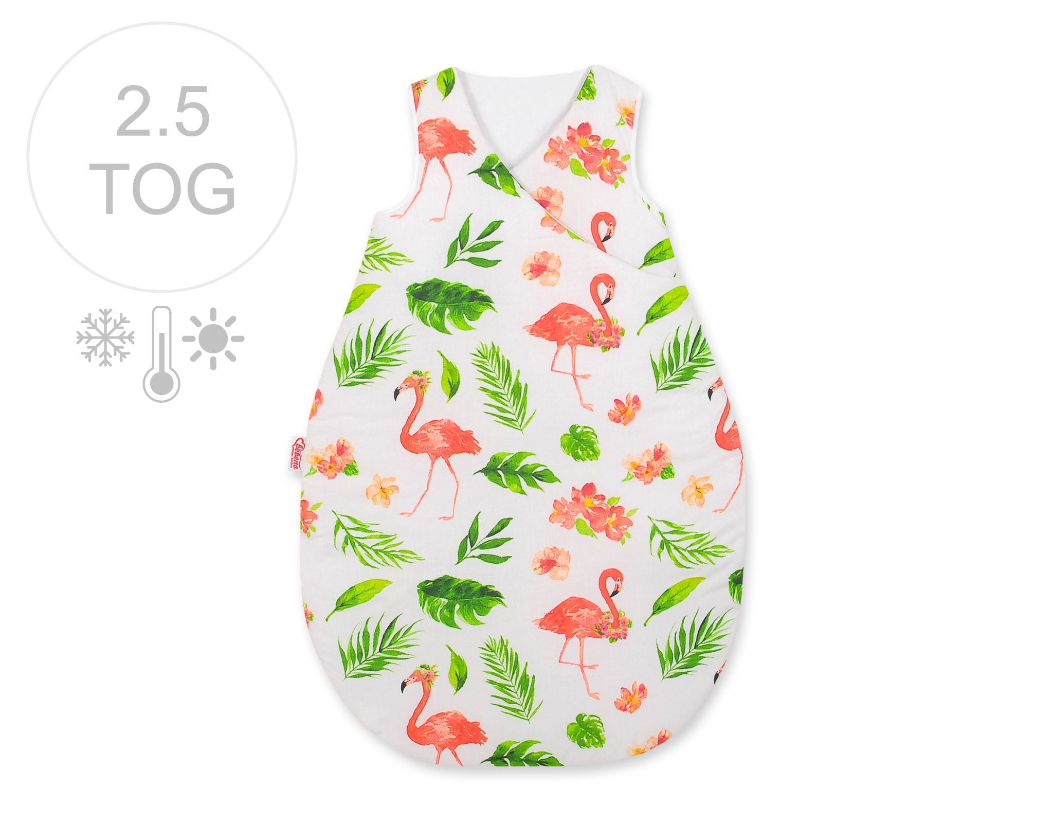 Universele baby slaapzak - ledikantslaapzak - ademend & all-season, 75 cm, koraal flamingo’s