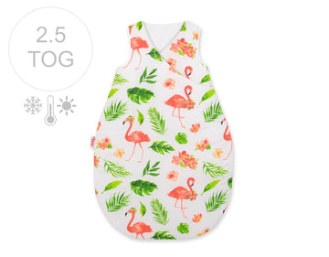 Universele baby slaapzak - ledikantslaapzak - ademend & all-season, 75 cm, koraal flamingo’s