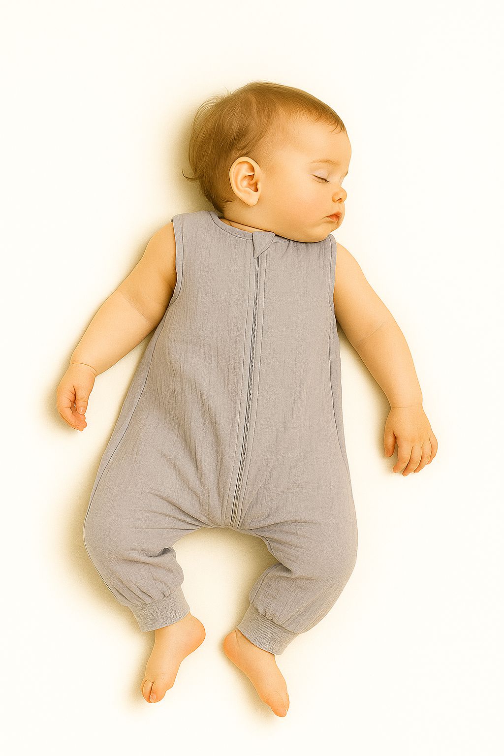 Baby slaapzak met benen - muslin kinderslaapzak - ademend & lichtgewicht voor zomer, grijs